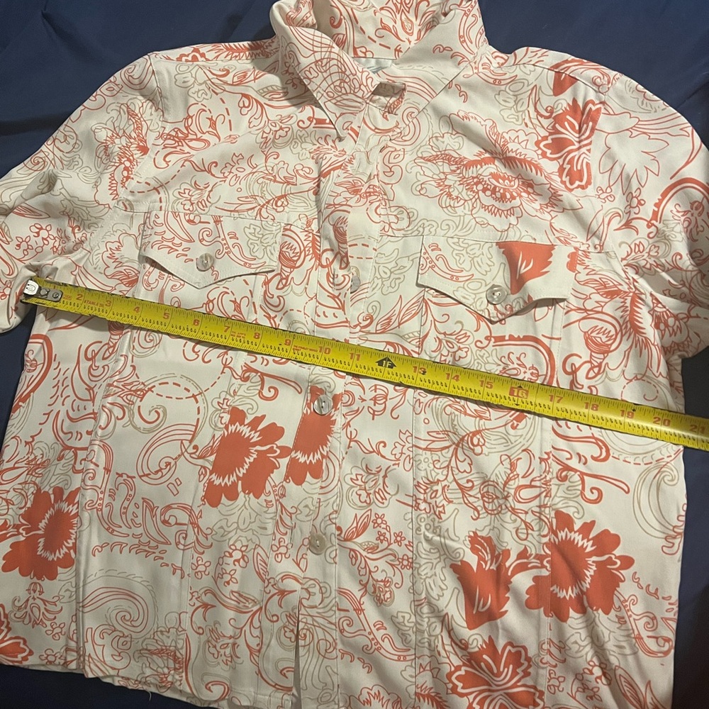 Silk Floral top Tropical Print Shirt Pineapple Moon, Size small; - Picture 5 of 6